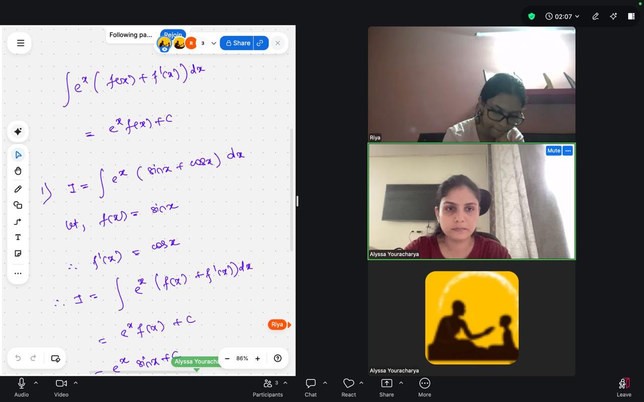 Live mathematics class with a shared digital workspace