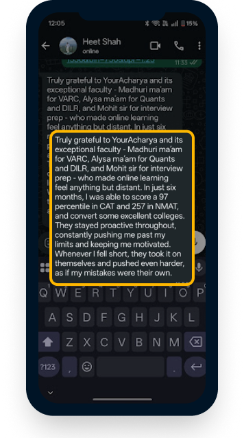 WhatsApp testimonial about personalized exam preparation